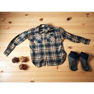 Passport Women's Plaid Flannel Shirt Sz S – Teal Golden Check – 100% Cotton NWT